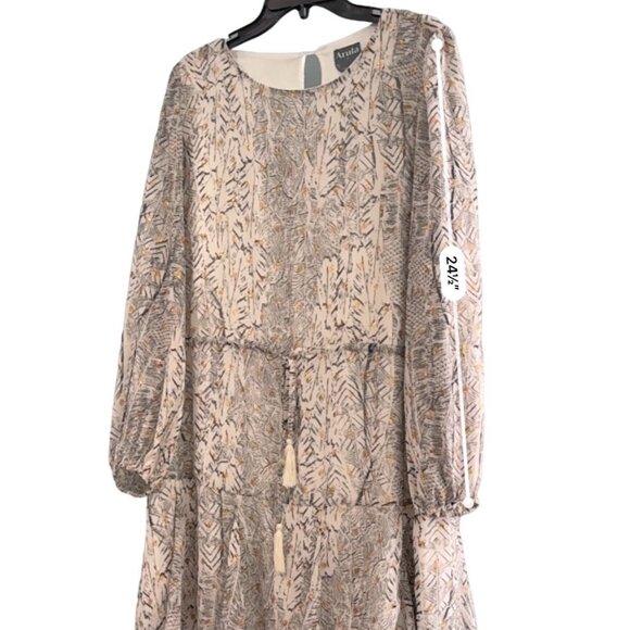Arula Boho Chic Long Sleeve Dress Size A Beige & Gold Leaf Pattern - Picture 5 of 8
